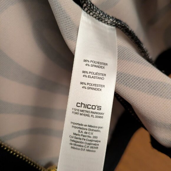 CHICOS - Black & Cream Patterned, Zippered Top - Picture 5 of 5